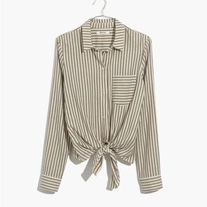 Madewell Tie Front Shirt Maitland Stripe Button Front Long Sleeves Size S